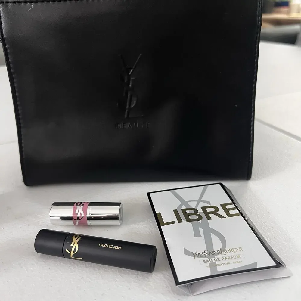 Yves Saint Laurent YSL Lash Clash Mascara Libre Sample Black Pouch Lipstick